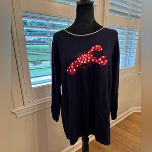 Talbots Navy Sweater with Red Lobster Motif